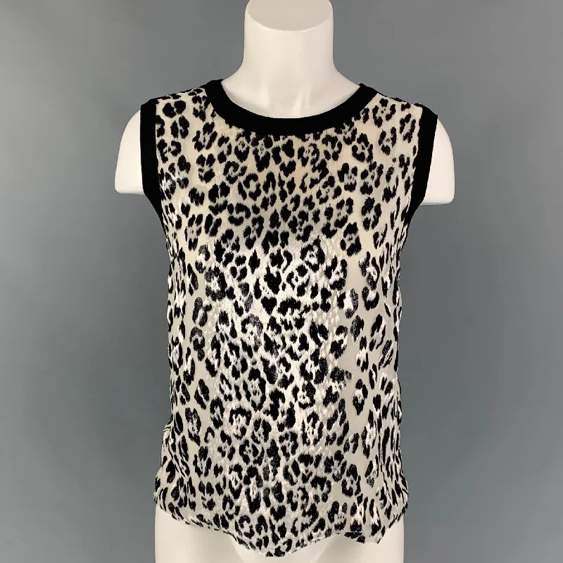 GIAMBATTISTA VALLI Size M Black & White Silk Animal Print Dress Top
