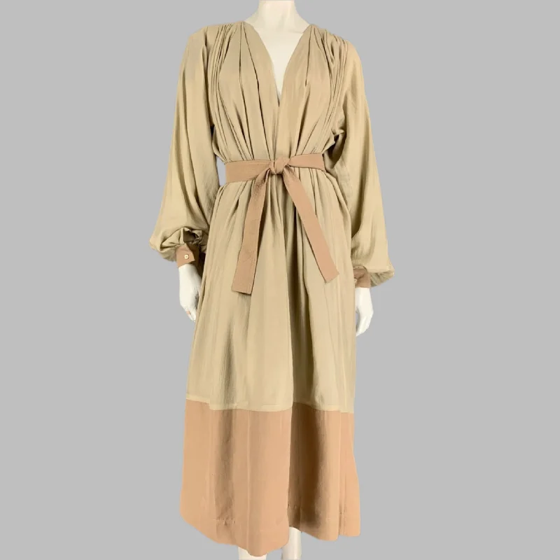 JULIA & RENATA Size One Size Taupe Silk Oversized Long Gown Dress
