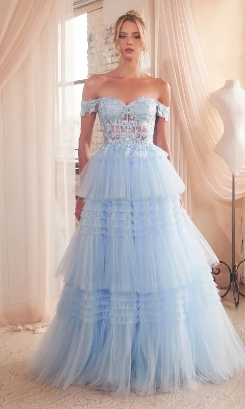 Lace-Bodice Long Ruffled Prom Ball Gown 9315