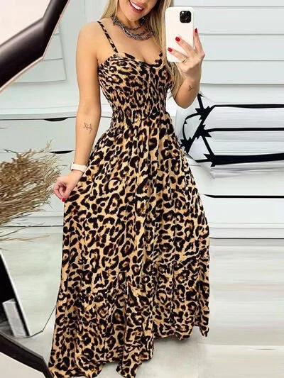 Leopard Sweetheart Neck Cami Casual Dress for Women