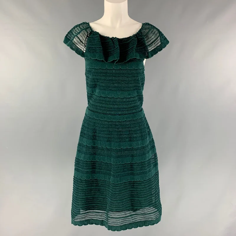 M MISSONI Size 6 Green Cotton Blend Textured Ruffle Dress