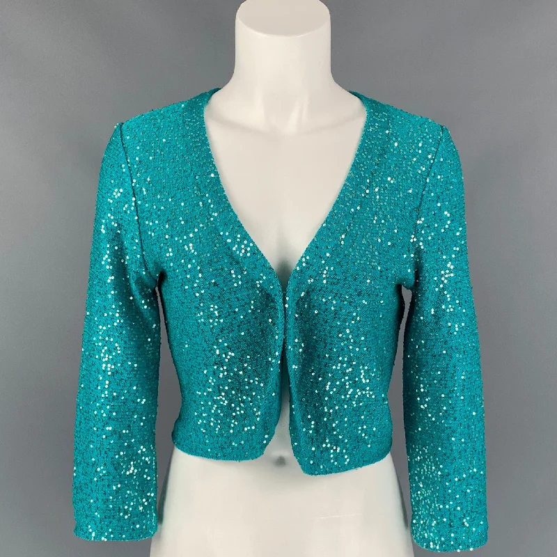 OSCAR DE LA RENTA Size S Aqua & Silver Sequined Cropped Bolero Dress Top