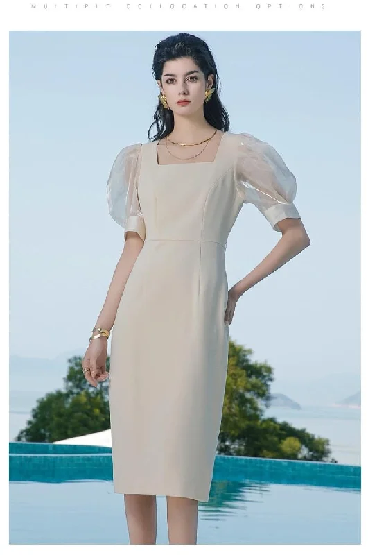 Translucent Puff Sleeves With Elegance Sheath Dress
