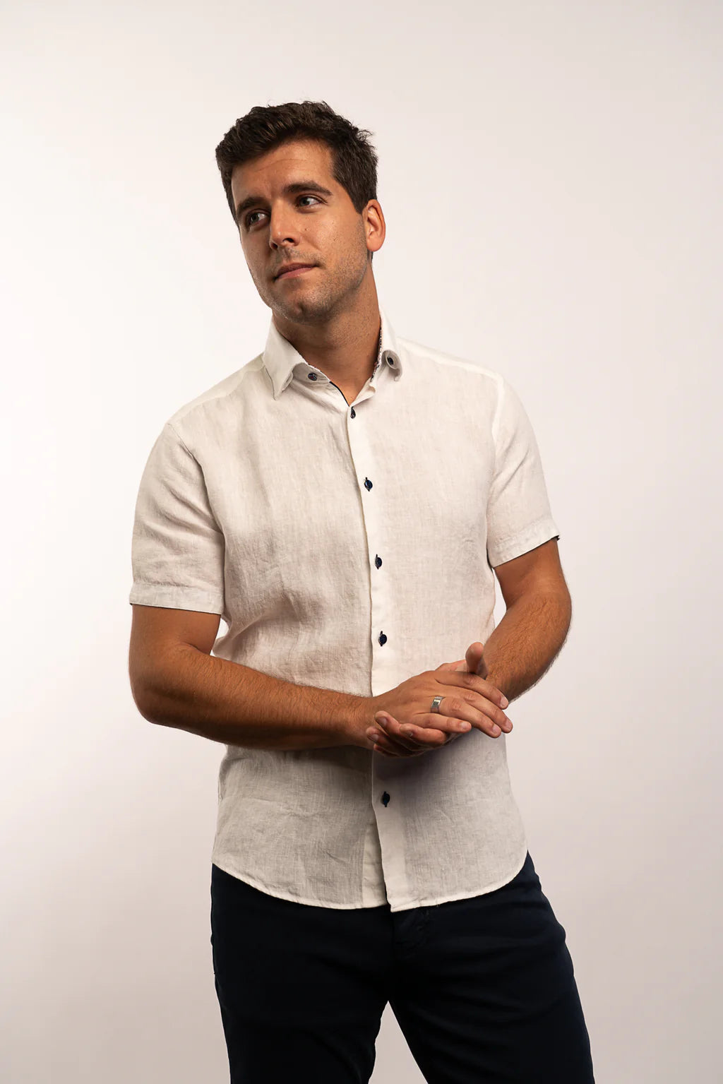 7 DOWNIE STREET - MENS SHORT SLEEVE LINEN SHIRT Nylon Fabric Polyester Fabric Spandex Fabric