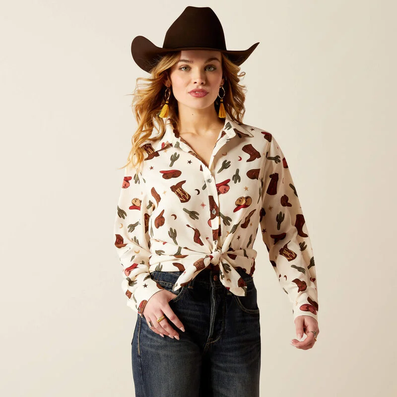 Ariat Women's Homestyle L/S Western Button Down Shirt in Cream Western Cowgirl Notch Collar Peter Pan Collar Cowl Neck Ariat Women's Homestyle L/S Western Button Down Shirt in Cream Western Cowgirl Notch Collar Peter Pan Collar Cowl Neck