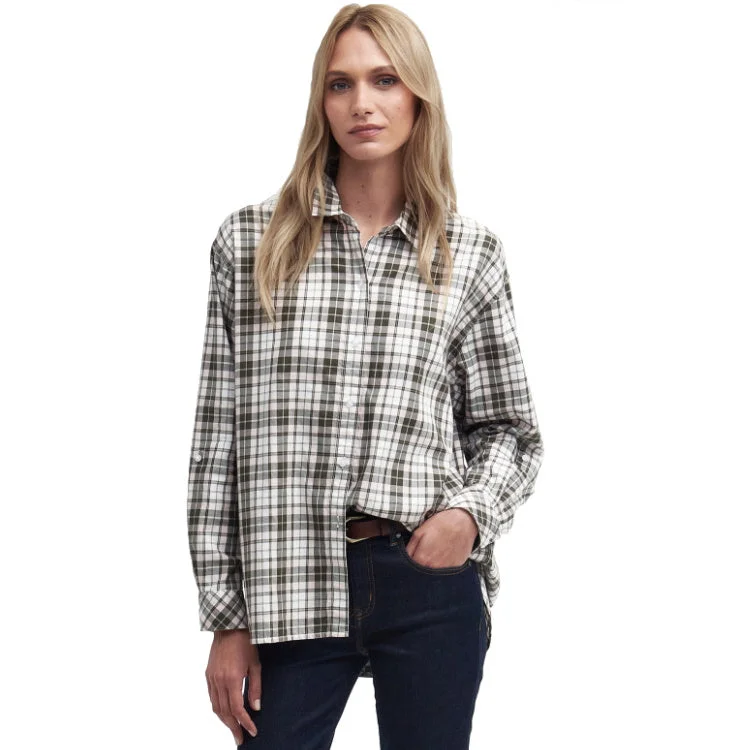 Barbour Ladies Angelonia Shirt - Olive Check Fleece Nylon Spandex