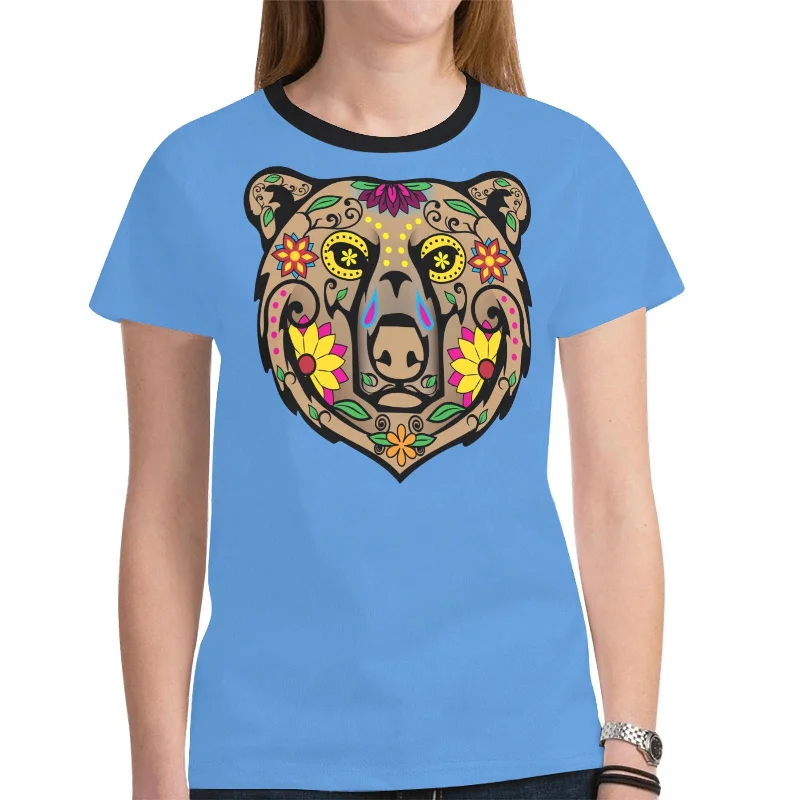 Bear Spirit Guide (Blue) T-shirt for Women Polka Dot Checkered Tartan