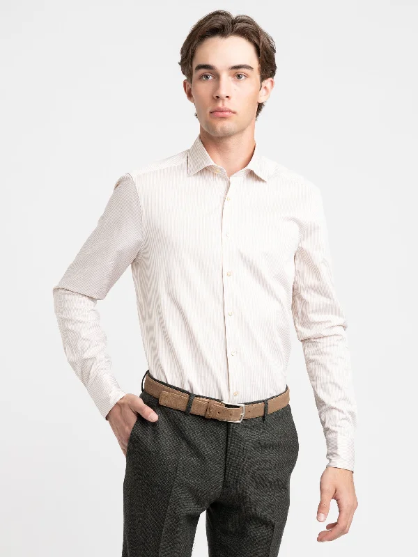 Brown Striped Slimline Shirt Boxy Fit Fitted Loose