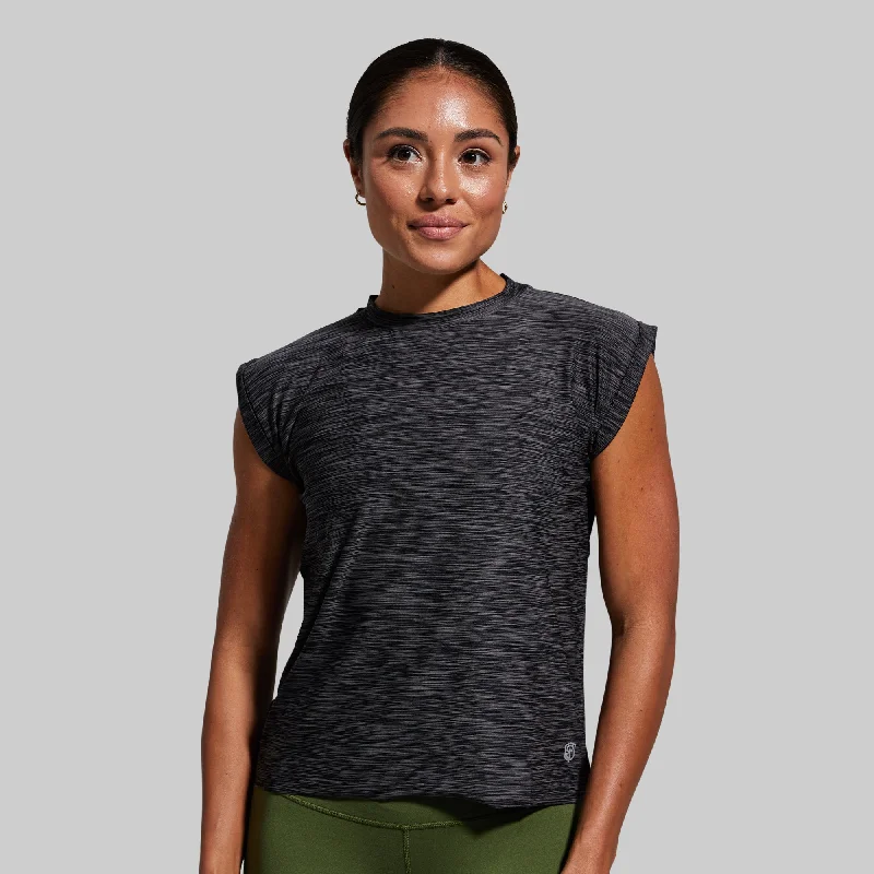 Captivate Muscle Tee (Heather Black) Chenille Brocade Lace