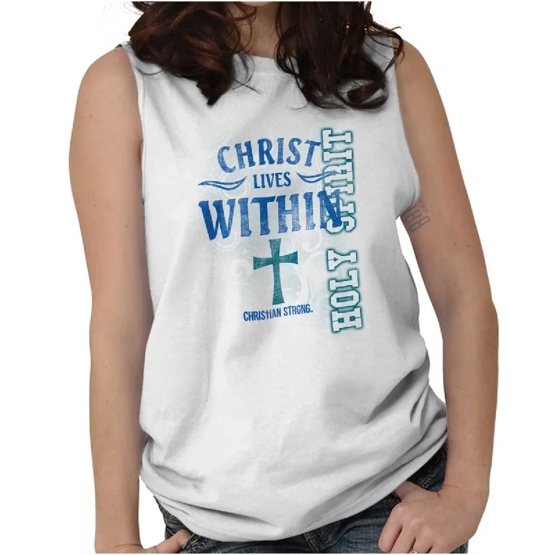 Christ Lives Within Sleeveless T-Shirt Satin Blend Silk Blend Wool Blend