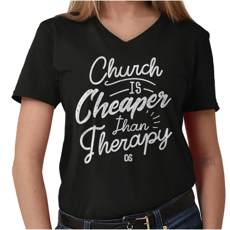 Church Therapy V-Neck T Shirt Embroidered Appliqued Beaded