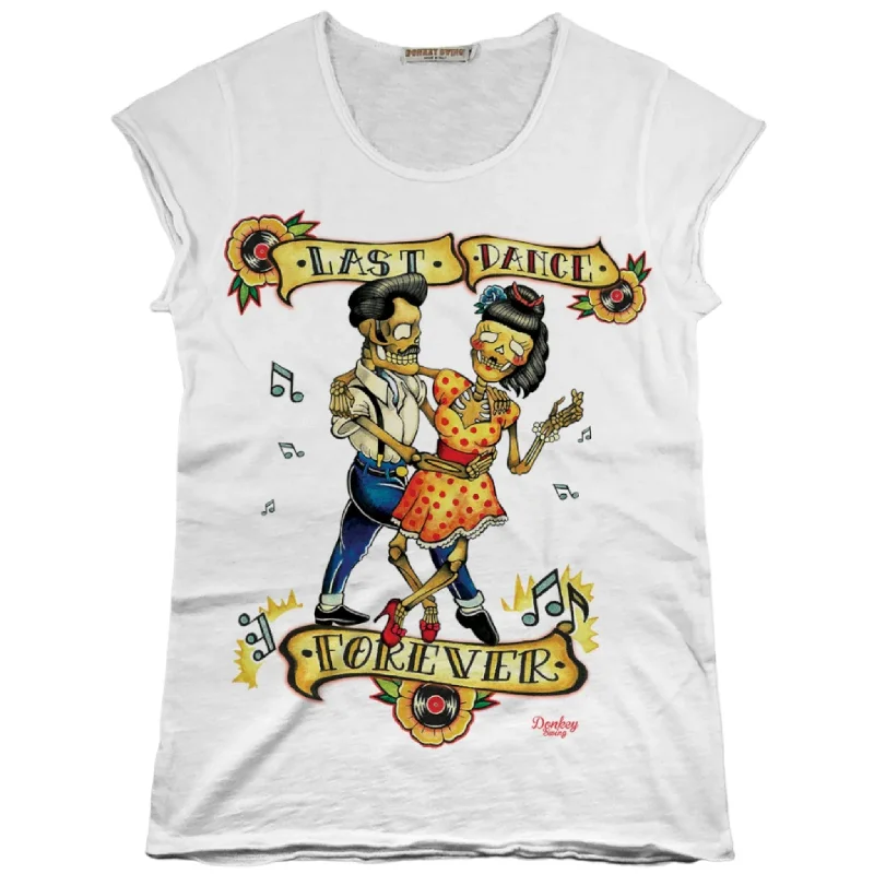 Vintabros Last Dance Cotton Women T-shirt Raw Cut Mesh Canvas Denim