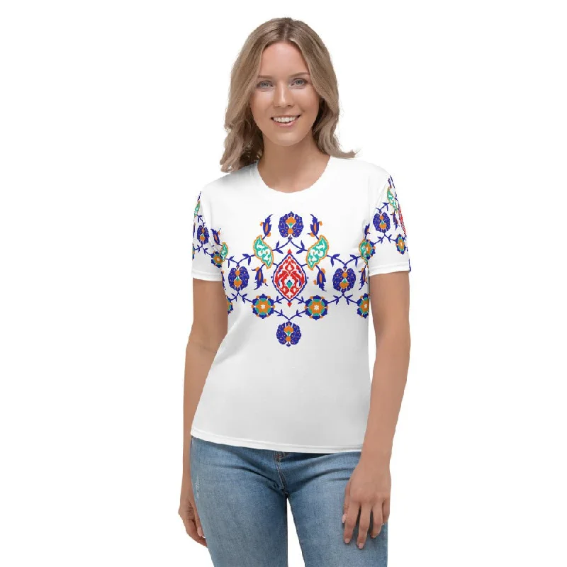 GHAJAR ESLIMI Women's T-shirt V-Neck T-Shirt Long Sleeve Cotton