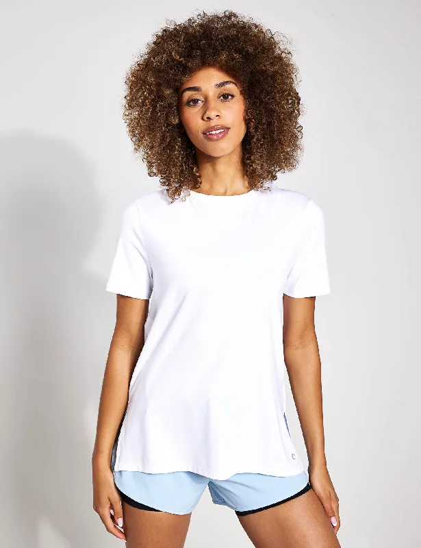 Scoop Neck Mesh Back T-Shirt - White Fleece Nylon Spandex