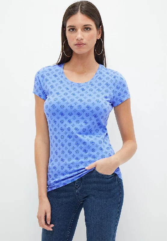 Guess C76005 Lds Ss Cn Peony Aop Tee Blue Solid Color Striped Floral