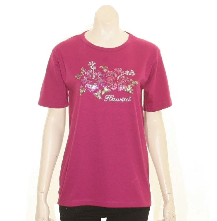 Colorful Rhinestone Hibiscus Tee Lace Blend Ribbed Blend Corduroy Blend