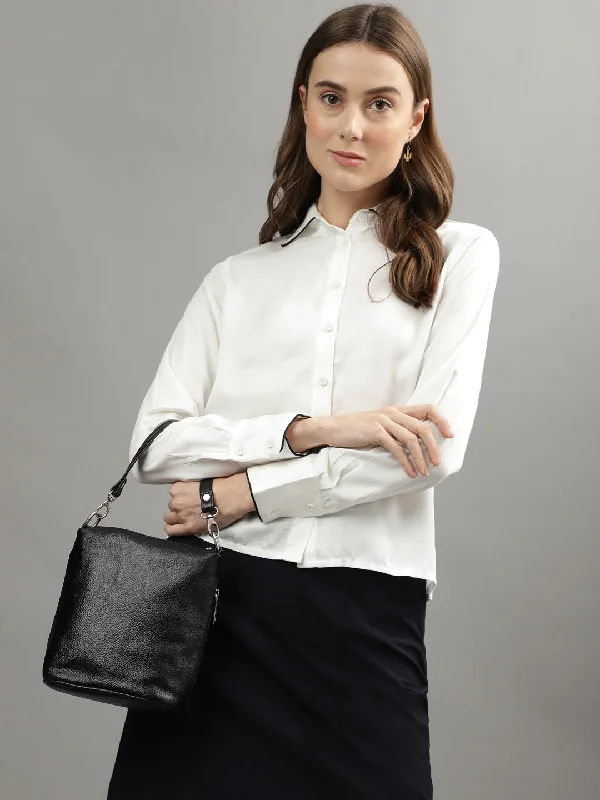 Iconic White Regular Fit Shirt Notch Collar Peter Pan Collar Cowl Neck