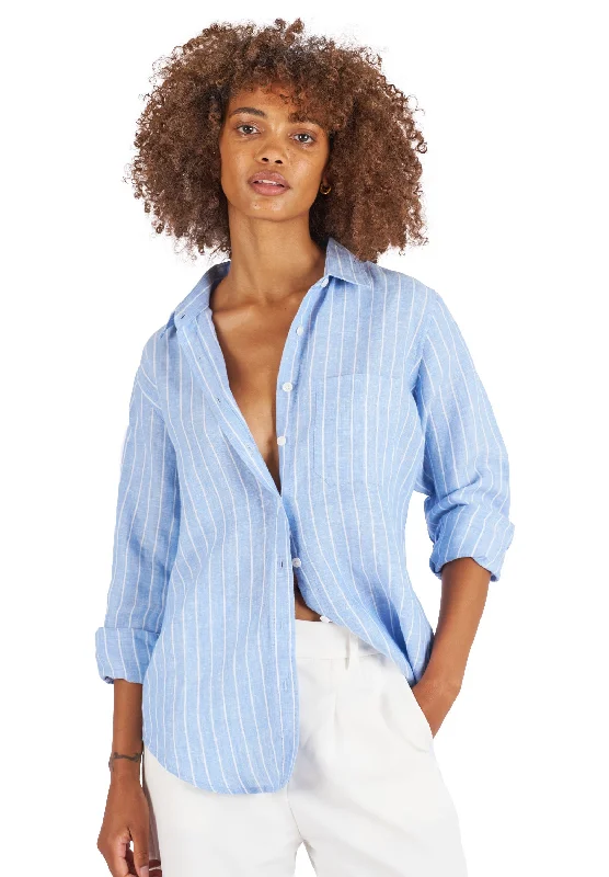 Iris Carolina Blue Stripes Classic Fit Linen Shirt Houndstooth Herringbone Solid
