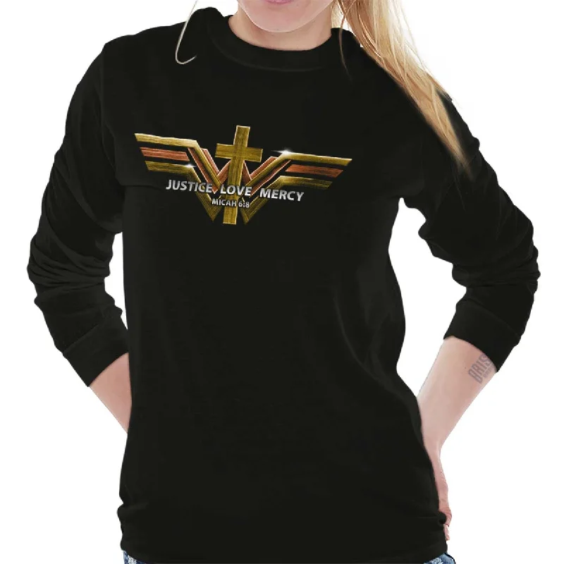 Justice Love Mercy Long Sleeve T-Shirt Fleece Nylon Spandex