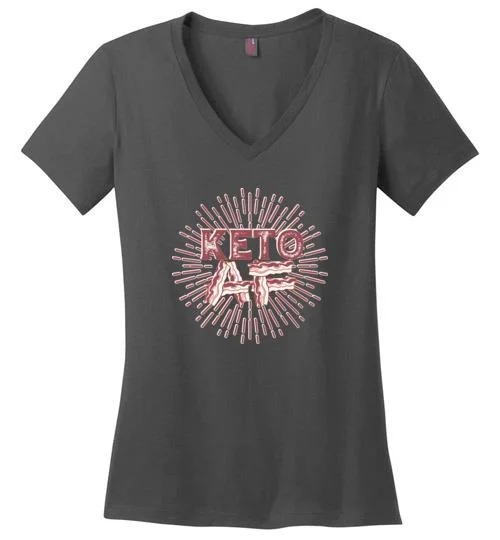 Keto AF Shirt, Ladies Perfect Weight V-Neck Striped Floral Plaid