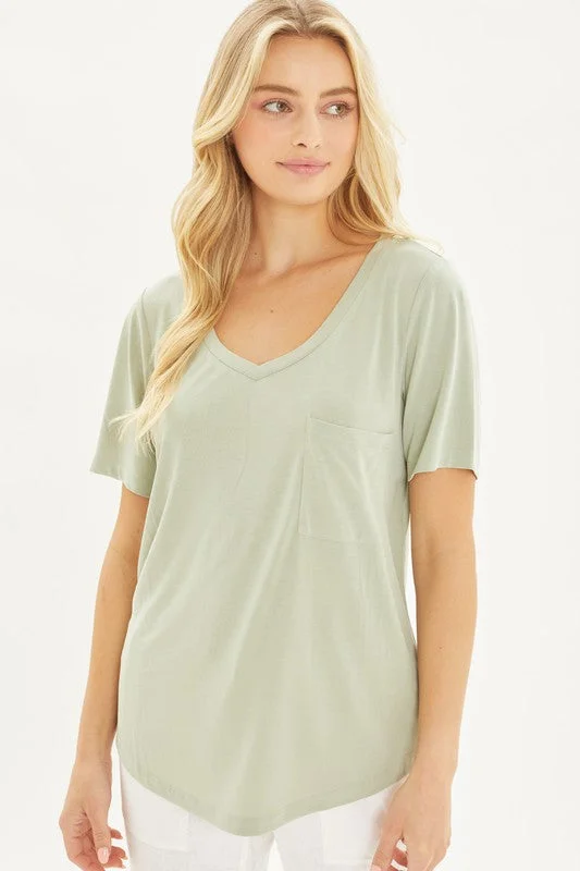 Knit Solid Jersey Basic V-Neck T-Shirt Houndstooth Herringbone Solid