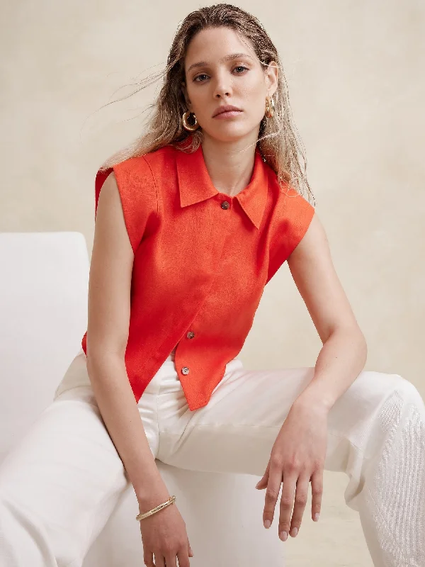Linen Cropped Shirt Elegant Classic Vintage