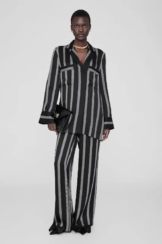 Lynette Shirt - Black Herringbone Stripe Anti-Shrink Durable Soft