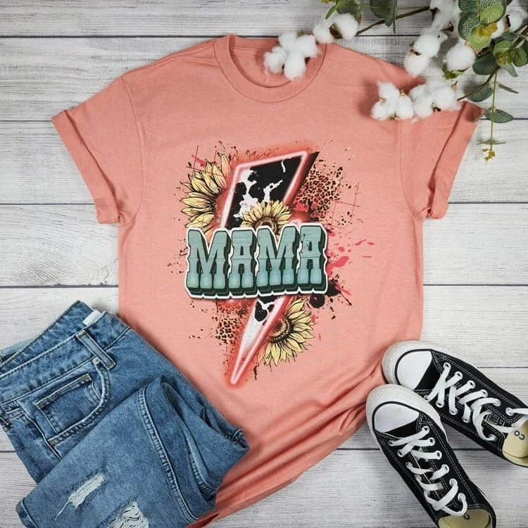 Mama Lightning T-shirt Asymmetrical Pockets Print
