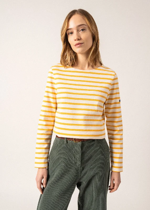 MERIDAME II - Authentic Breton Shirt | Heavyweight Cotton | Women Fit (IVORY / AMBER) Graphic T-Shirt Round Neck Polyester MERIDAME II - Authentic Breton Shirt | Heavyweight Cotton | Women Fit (IVORY / AMBER) Graphic T-Shirt Round Neck Polyester