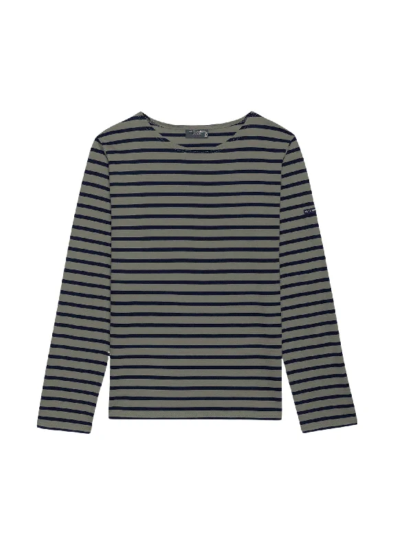 MINQUIDAME - Breton Striped Shirt with Long Sleeve | Soft Cotton | Women Fit (ARMY GREEN / NAVY) Handmade Hand-knitted Hand-woven