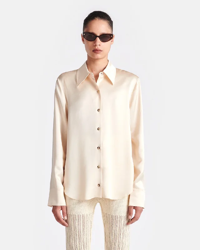 Naum - Slip Satin Shirt - Creme Anti-Pilling Machine Wash Handmade
