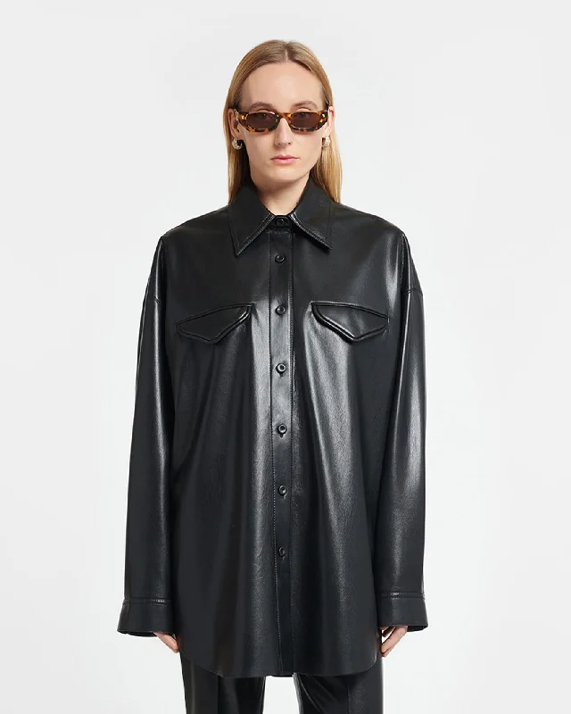 Kaysa - Okobor™ Alt-Leather Shirt - Black Chenille Brocade Lace