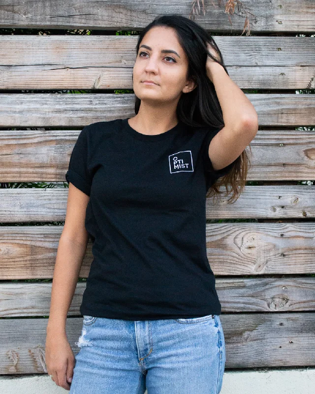 Optimist Embroidered Unisex T-Shirt - Black Notch Collar Peter Pan Collar Cowl Neck