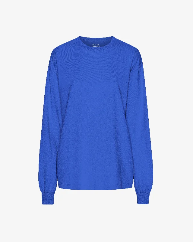 Oversized Organic LS T-shirt - Sapphire Blue Ribbed Striped Patterned