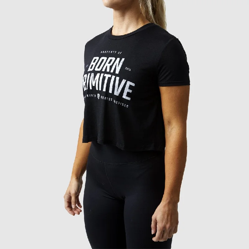 Property of Born Primitive Crop Tee (Black) Denim Fabric Leather Fabric Suede Fabric Property of Born Primitive Crop Tee (Black) Denim Fabric Leather Fabric Suede Fabric