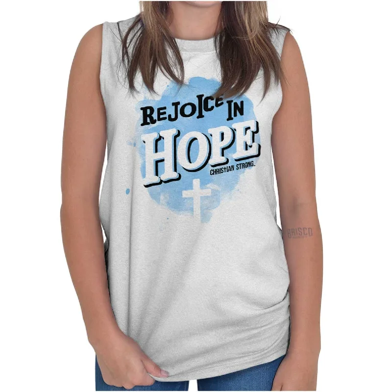 Rejoice in Hope Sleeveless T-Shirt Spandex Blend Rayon Blend Denim Blend