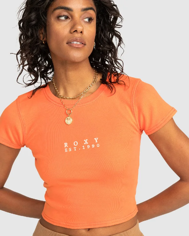 Womens Roxy All Day Short Sleeve Cropped T-Shirt Mesh Blend Leather Blend Suede Blend Womens Roxy All Day Short Sleeve Cropped T-Shirt Mesh Blend Leather Blend Suede Blend