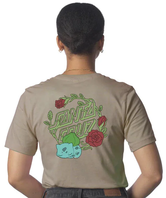 Santa Cruz x Pokémon - Women's Grass Type 1 Tee | Warm Grey V-Neck T-Shirt Long Sleeve Cotton