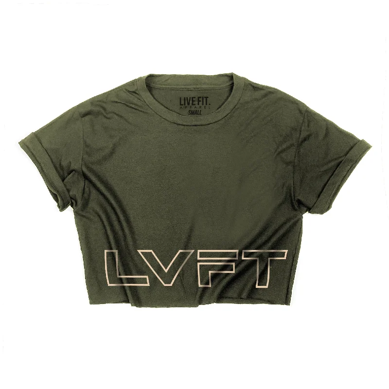 Slate Crop Tee - Army Nylon Fabric Polyester Fabric Spandex Fabric
