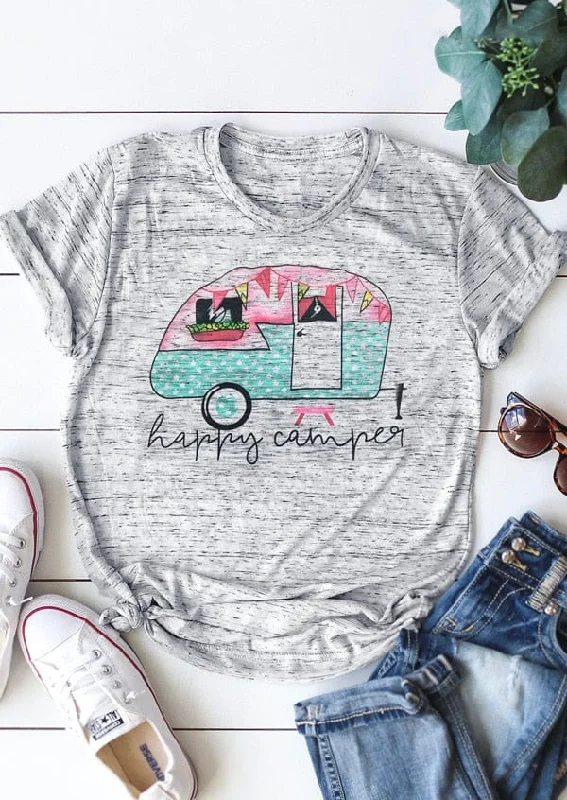 Womens Happy Camper Lightweight Short Sleeve T Shirt With Design Machine Wash Dry Clean Hand Wash Womens Happy Camper Lightweight Short Sleeve T Shirt With Design Machine Wash Dry Clean Hand Wash