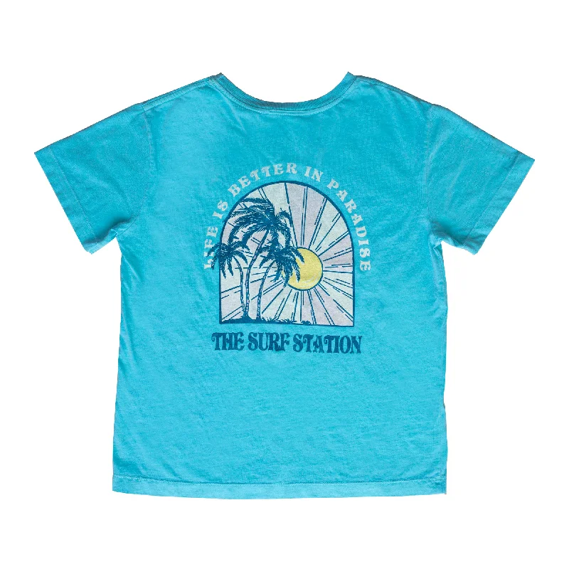Surf Station Life In Paradise Women's S/S T-Shirt - Aqua Casual Formal Business