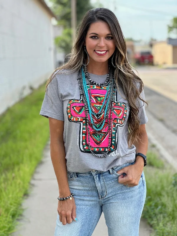Texas True Threads Callie Ann Stelter's Neon Cross Tee Mesh Canvas Denim
