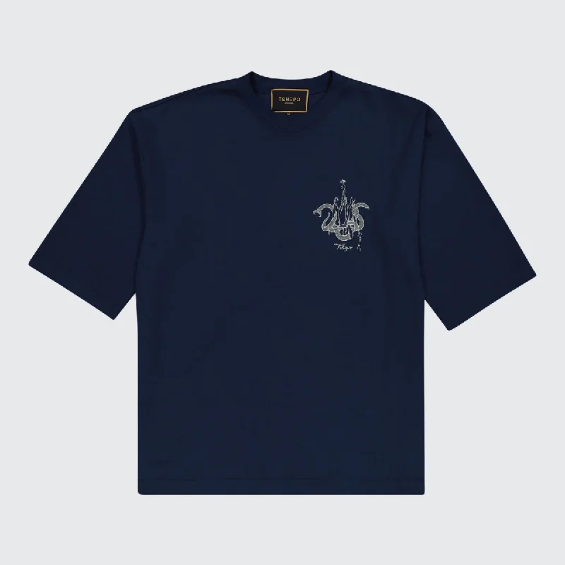 TSHEPO, SERPENT'S CROWN, OVERSIZED T-SHIRT, NAVY Striped Floral Plaid