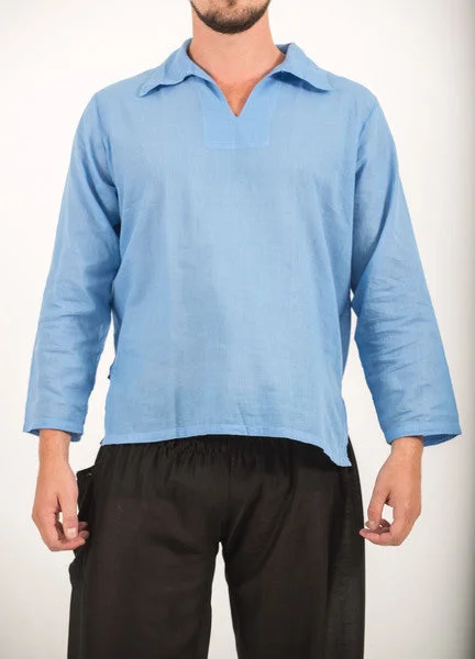 Unisex Long Sleeve Cotton Yoga Shirt with V Neck Collar in Blue Oversized T-Shirt Spandex breathable Unisex Long Sleeve Cotton Yoga Shirt with V Neck Collar in Blue Oversized T-Shirt Spandex breathable