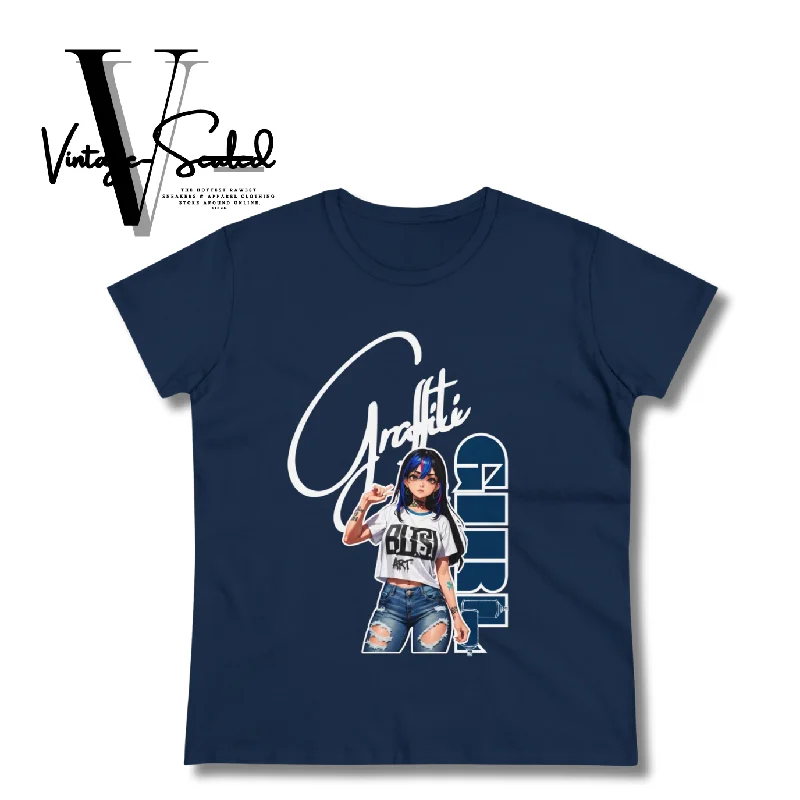 Vintage-Sealed "Graffitti Girl" Art Apparel T-Shirts Short Sleeves| Brand New Women's Fashion Spandex Blend Rayon Blend Denim Blend