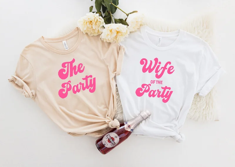 Wife of the party bachelorette party shirt tan Zippered Front Buttoned Front Snap Front