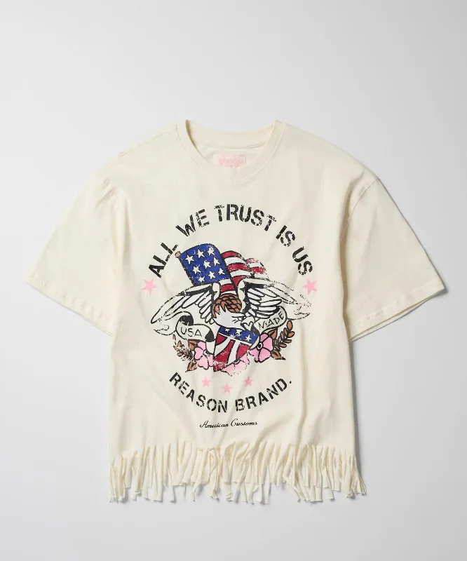 Women All We Trust Baby Short Sleeve Tee - Cream Print Jacquard Patchwork