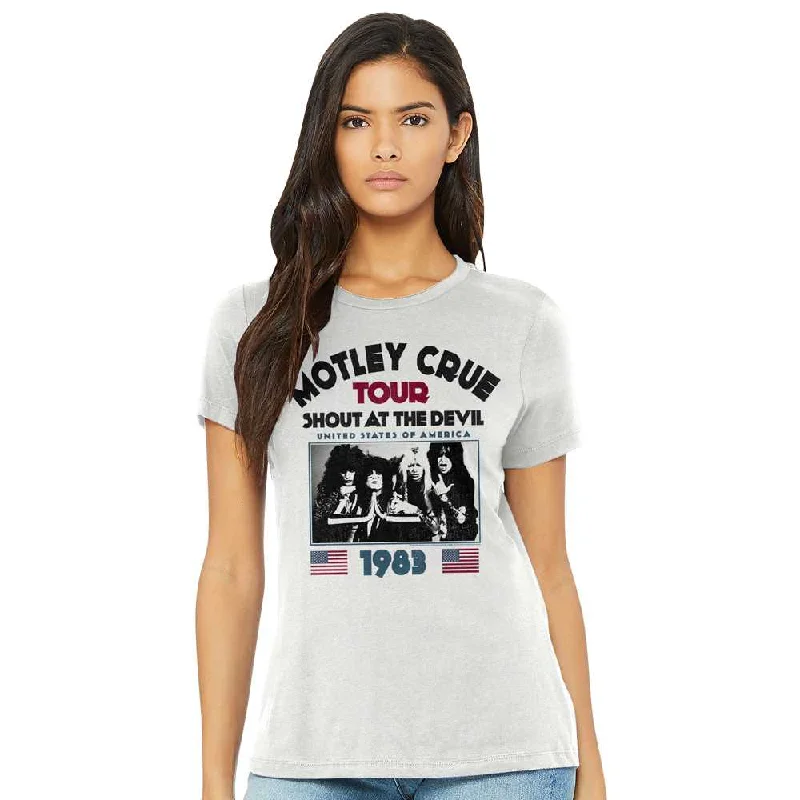 Women Exclusive MOTLEY CRUE Eye-Catching T-Shirt, US 1983 Tour Cashmere Blend Cotton Blend Poly Blend