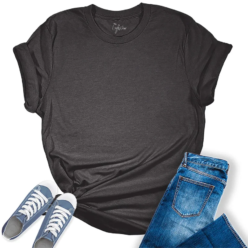 Womens Heather Grey T Shirts Premium Casual Short Sleeve Shirts Oversized Tops Houndstooth Herringbone Solid