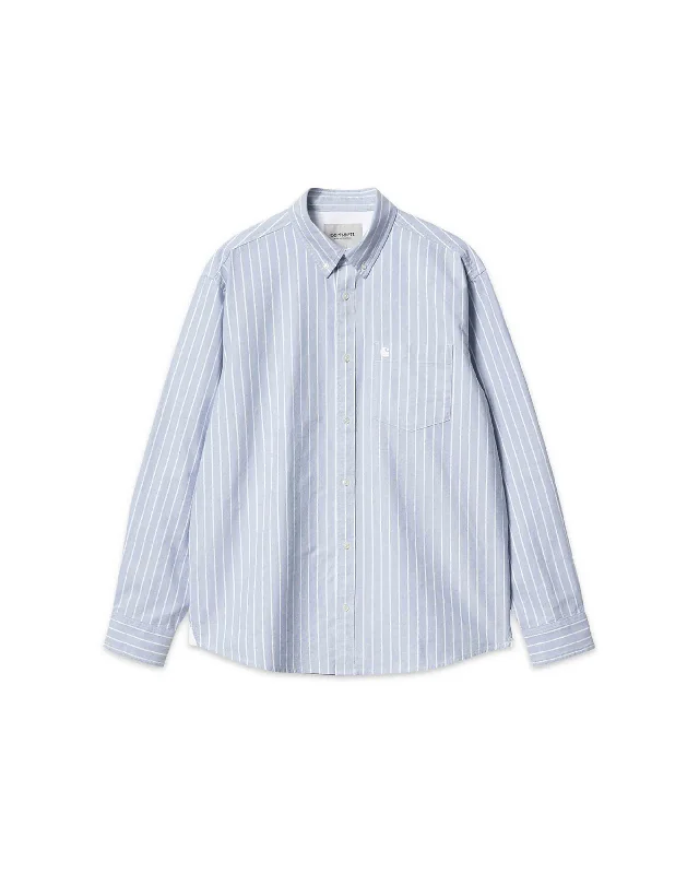 Women's L/S Dowlen Shirt - Dowlen Stripe Bleach / White Solid Print Embellished